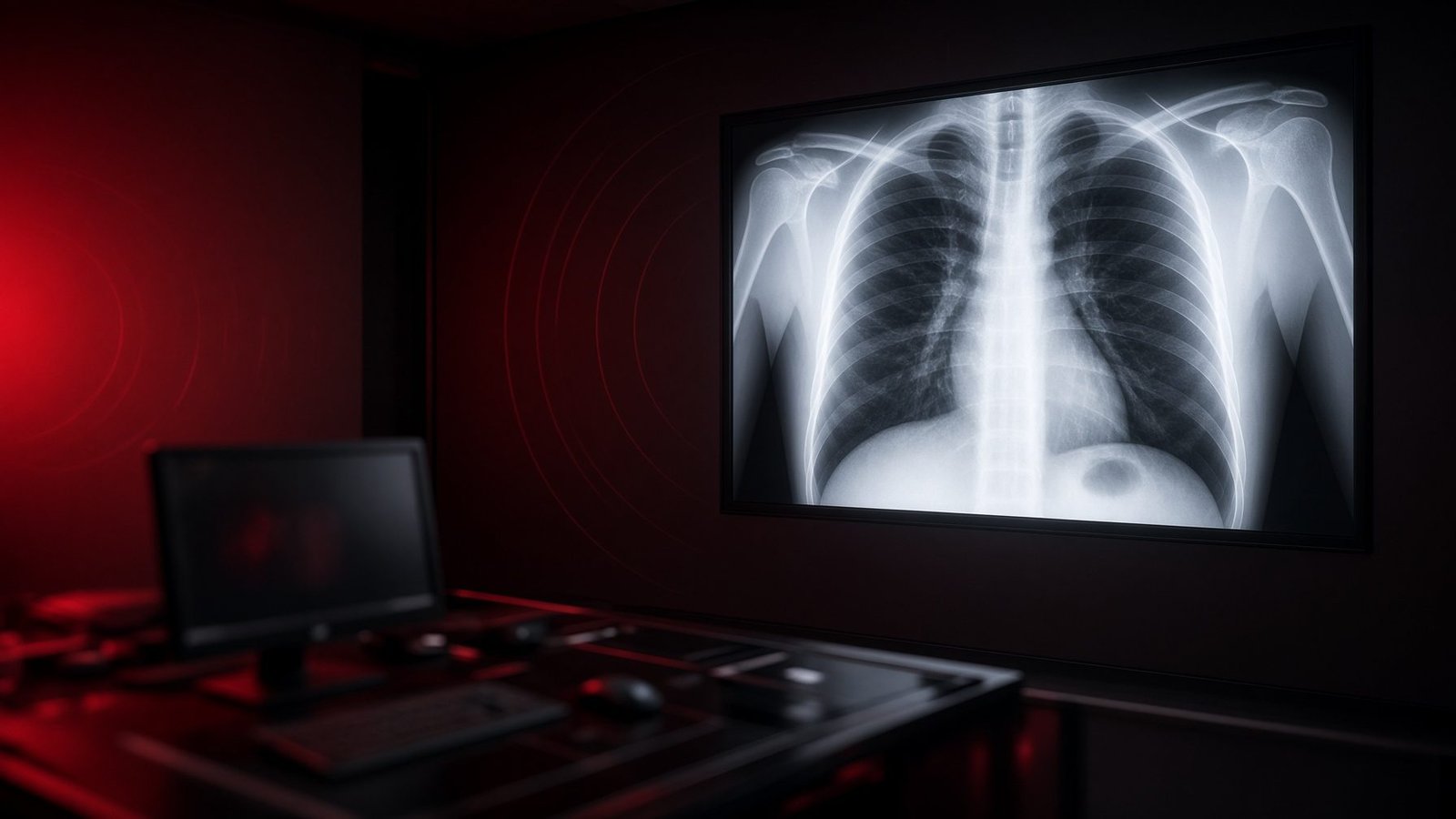 Sala de laudo com radiografia de tórax